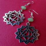 Green Jade Faceted and Anahata Chakra, Earrings